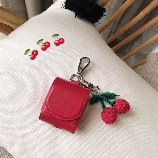 Case Cute Cartoon Cherry Bear Earphone Leather Cover