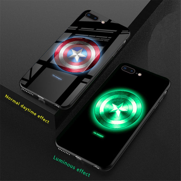 Luxury Marvel Luminous Tempered Glass Case For iPhone