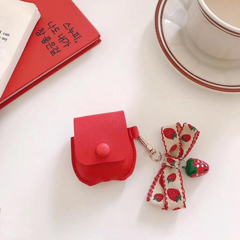 Case Cute Cartoon Cherry Bear Earphone Leather Cover
