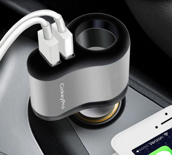 Car Charger Cigarette Lighter 2-Ports USB   2.1A  For iPhone & Samsung