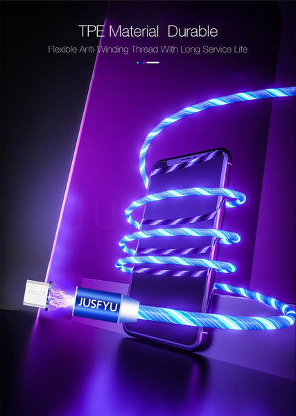 Magnetic Cable LED Glow Flowing Fast  Charging Micro USB Cable