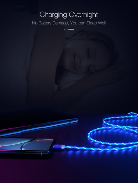 Magnetic Cable LED Glow Flowing Fast  Charging Micro USB Cable