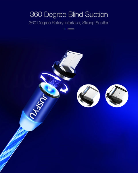 Magnetic Cable LED Glow Flowing Fast  Charging Micro USB Cable