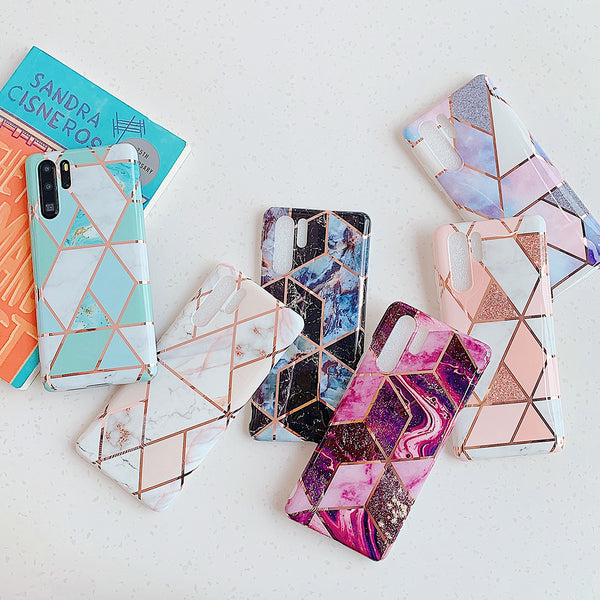Electroplate Geometric Marble Phone Case For Huawei