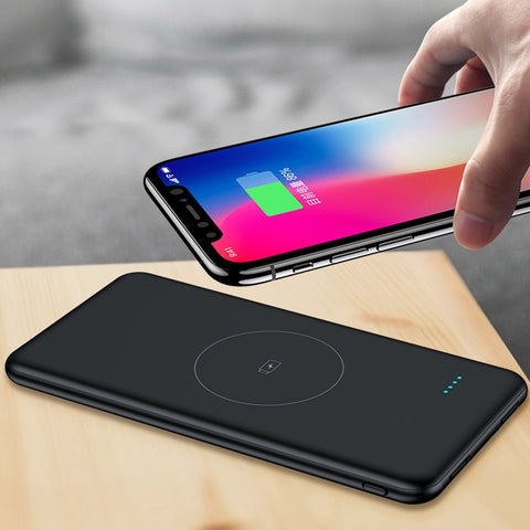 Slim 10000mAh Qi Wireless Charger Power Bank  External Battery