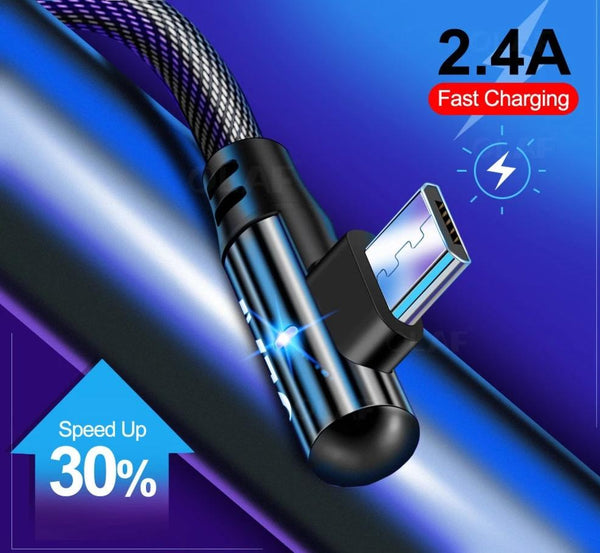 2.4A Fast Charge 90 Degree Elbow Micro USB Cable