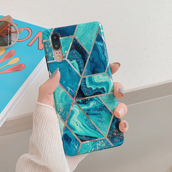 Electroplate Geometric Marble Phone Case For Huawei