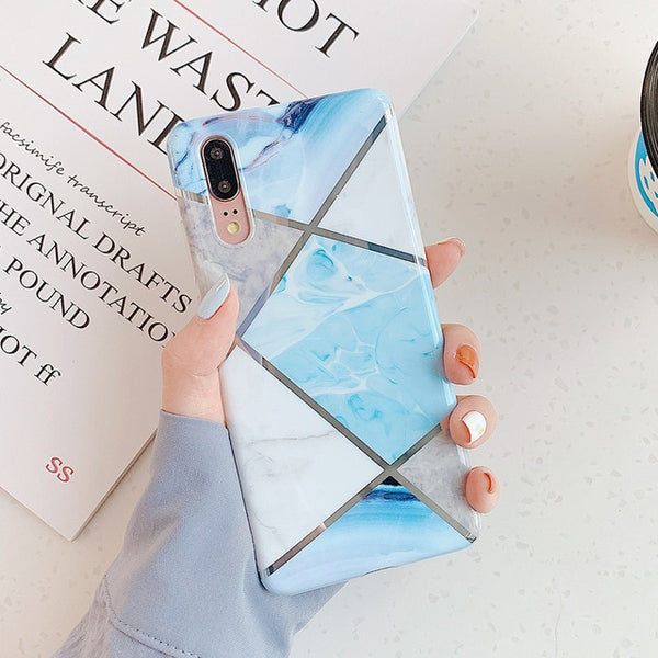 Electroplate Geometric Marble Phone Case For Huawei