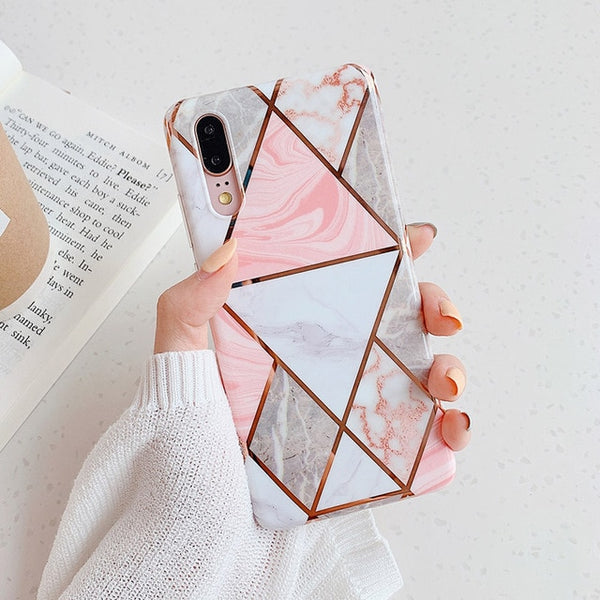Electroplate Geometric Marble Phone Case For Huawei