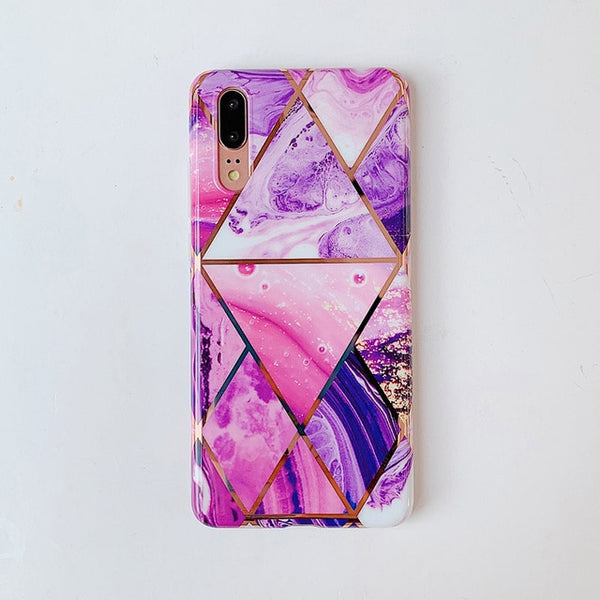 Electroplate Geometric Marble Phone Case For Huawei