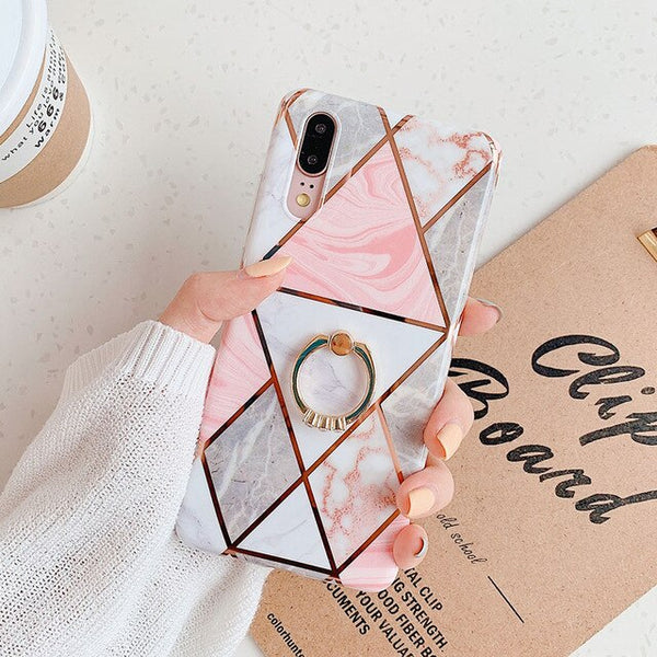 Electroplate Geometric Marble Phone Case For Huawei
