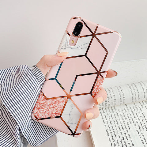 Electroplate Geometric Marble Phone Case For Huawei