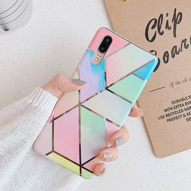 Electroplate Geometric Marble Phone Case For Huawei