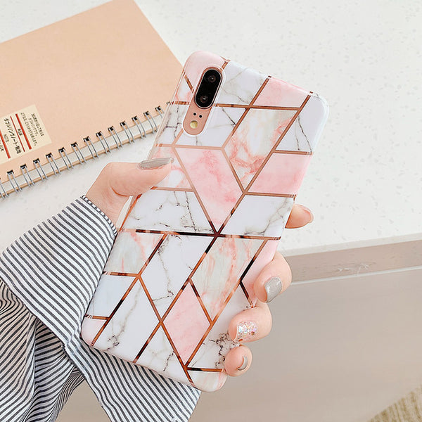 Electroplate Geometric Marble Phone Case For Huawei