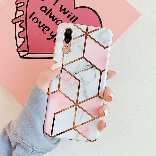 Electroplate Geometric Marble Phone Case For Huawei