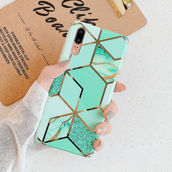 Electroplate Geometric Marble Phone Case For Huawei
