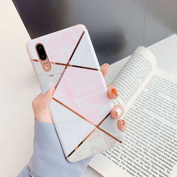 Electroplate Geometric Marble Phone Case For Huawei