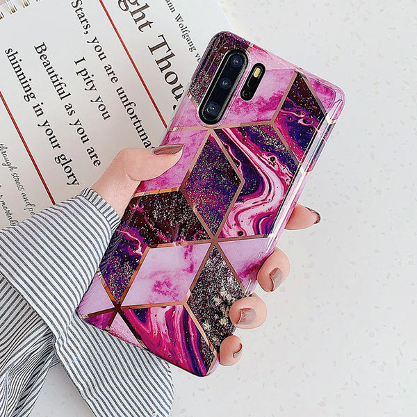 Electroplate Geometric Marble Phone Case For Huawei