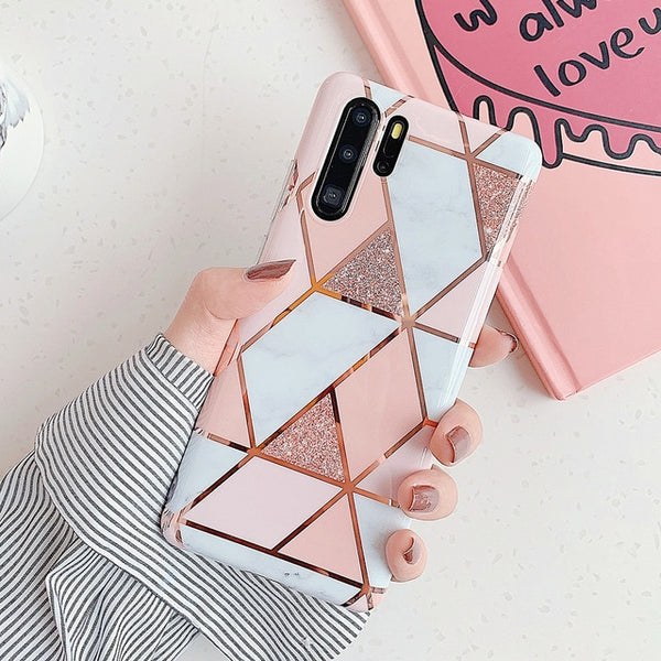 Electroplate Geometric Marble Phone Case For Huawei