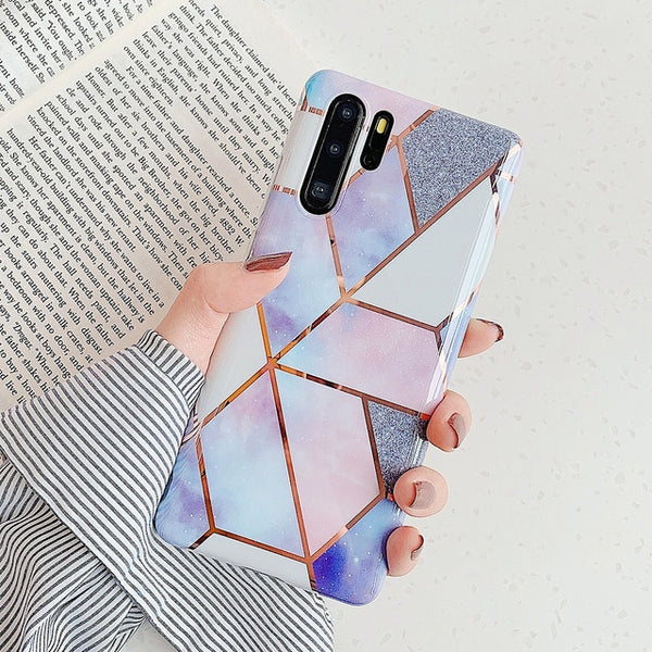 Electroplate Geometric Marble Phone Case For Huawei