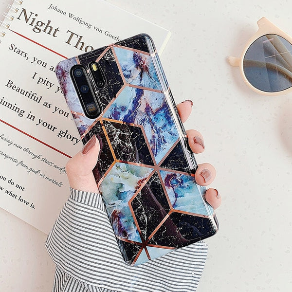 Electroplate Geometric Marble Phone Case For Huawei