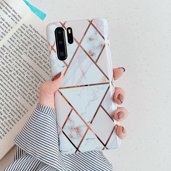 Electroplate Geometric Marble Phone Case For Huawei