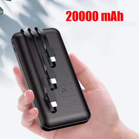 Portable Power Bank Fast Charger Built in 3 Cables External Battery Charger