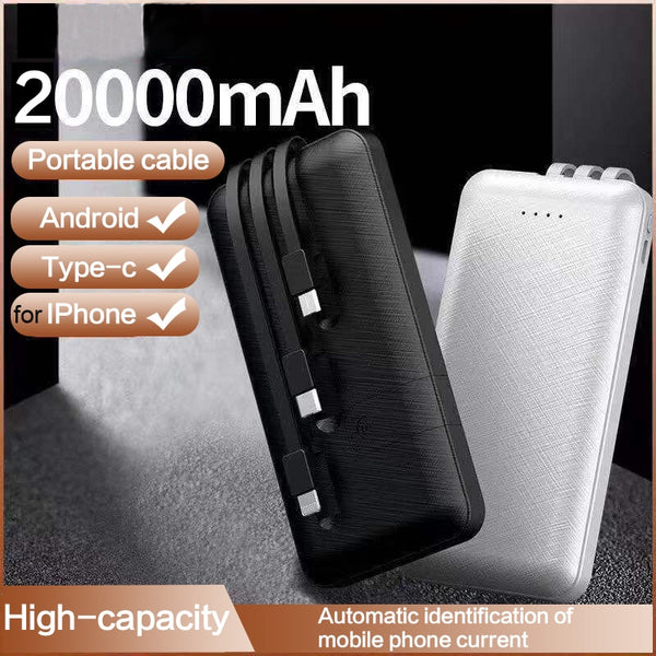 Portable Power Bank Fast Charger Built in 3 Cables External Battery Charger