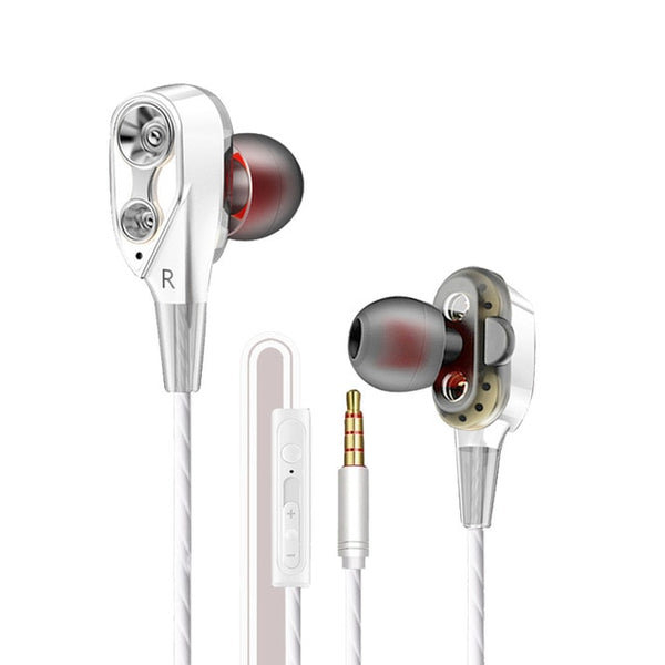 High Bass Headsets Sports Earphones Dual Drive Stereo In-Ear With Microphone