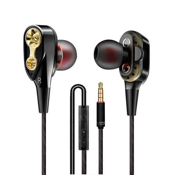 High Bass Headsets Sports Earphones Dual Drive Stereo In-Ear With Microphone