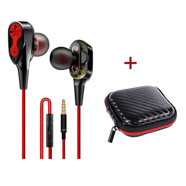 High Bass Headsets Sports Earphones Dual Drive Stereo In-Ear With Microphone