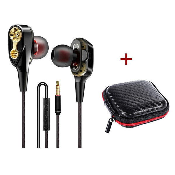 High Bass Headsets Sports Earphones Dual Drive Stereo In-Ear With Microphone