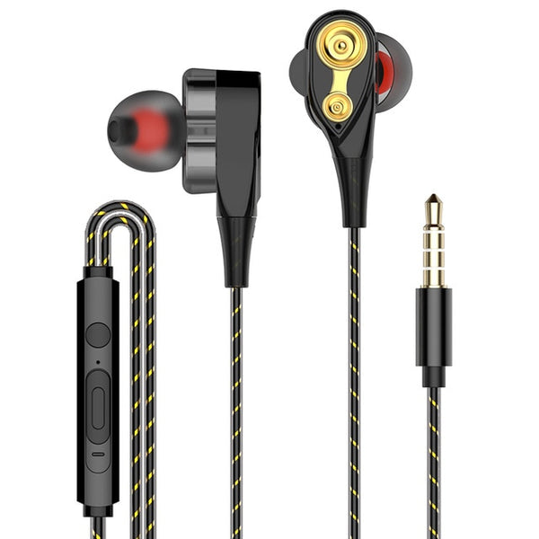 High Bass Headsets Sports Earphones Dual Drive Stereo In-Ear With Microphone