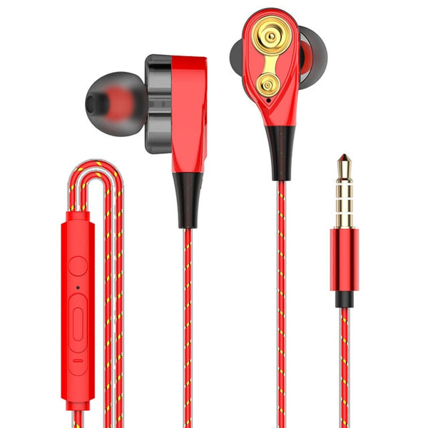 High Bass Headsets Sports Earphones Dual Drive Stereo In-Ear With Microphone