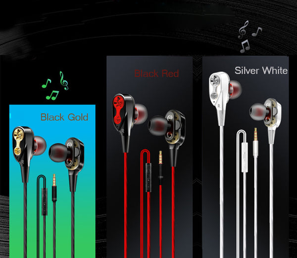 High Bass Headsets Sports Earphones Dual Drive Stereo In-Ear With Microphone