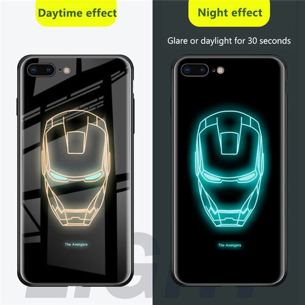 Luxury Marvel Luminous Tempered Glass Case For iPhone