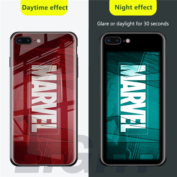 Luxury Marvel Luminous Tempered Glass Case For iPhone