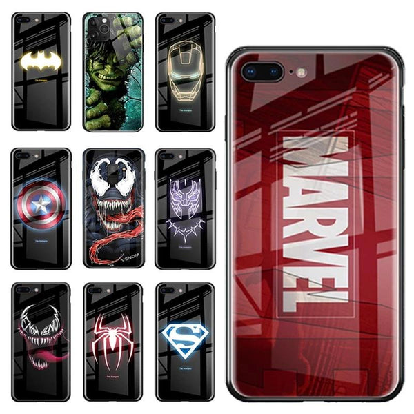 Luxury Marvel Luminous Tempered Glass Case For iPhone