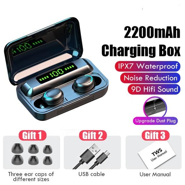 Wireless Earphones 2200mAh Charging Box With Microphone Sport Waterproof Headsets Earbuds