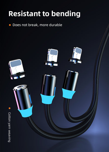 3 in 1 Fast Magnet Charge Cable LED Lighting 8 Pin Micro