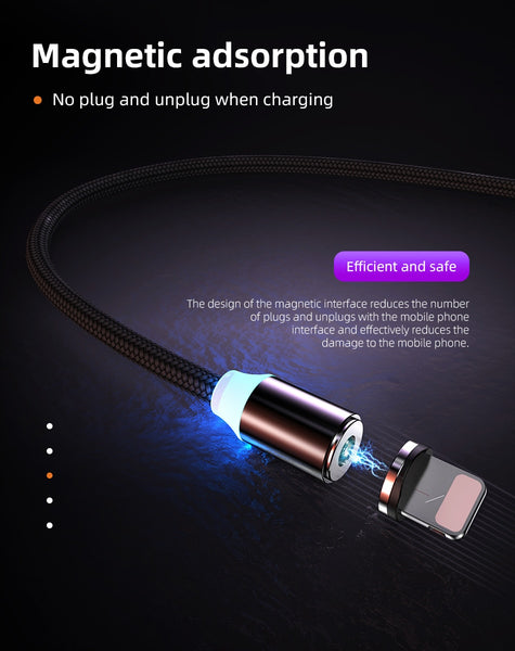 3 in 1 Fast Magnet Charge Cable LED Lighting 8 Pin Micro