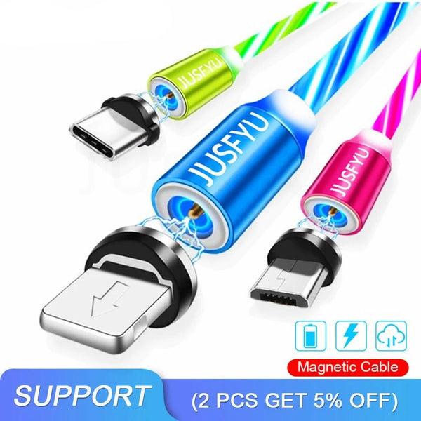 Magnetic Cable LED Glow Flowing Fast  Charging Micro USB Cable