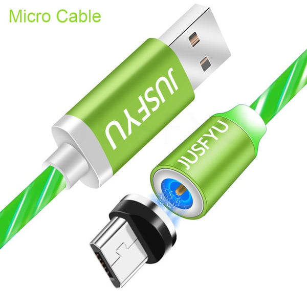 Magnetic Cable LED Glow Flowing Fast  Charging Micro USB Cable