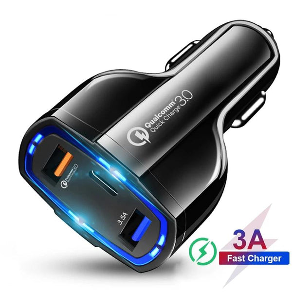 QC 3.0 USB C Car Charger 3-Ports Quick Charge 3.0 Fast Charger