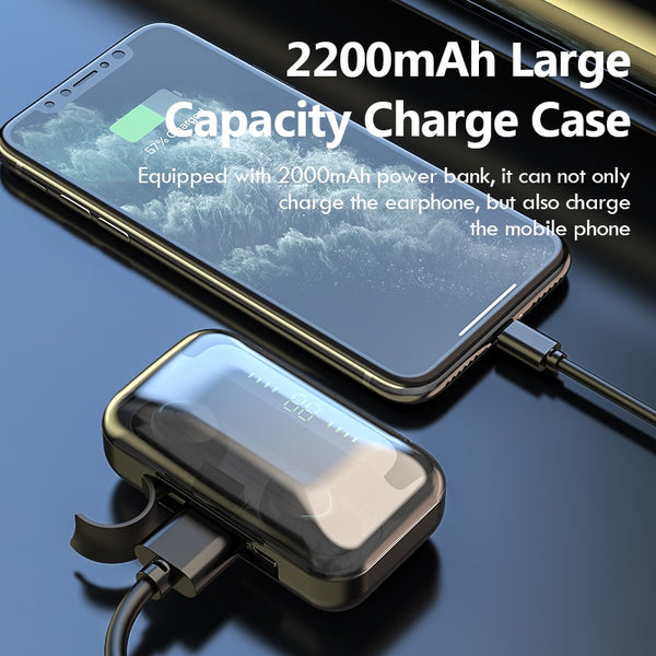 Wireless Earphones 2200mAh Charging Box With Microphone Sport Waterproof Headsets Earbuds