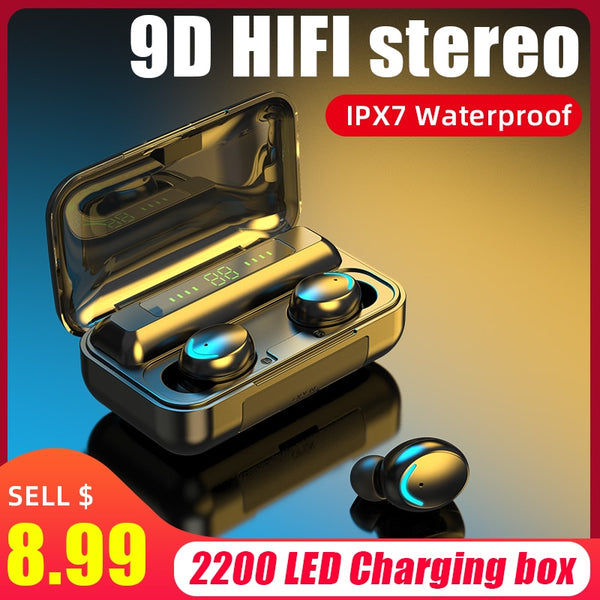 Wireless Earphones 2200mAh Charging Box With Microphone Sport Waterproof Headsets Earbuds