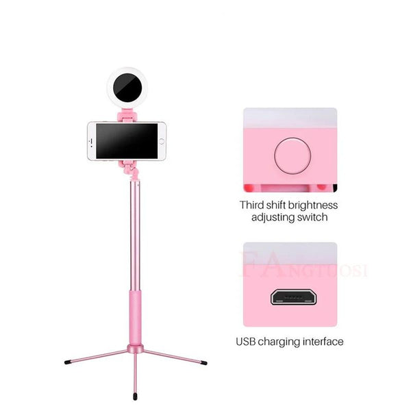 Wireless Bluetooth Selfie Stick with Ring Light & Remote Control