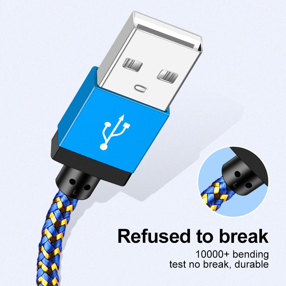 Micro USB Cable 1m 2m 3m Fast Charging Nylon USB Sync Data Mobile Phone