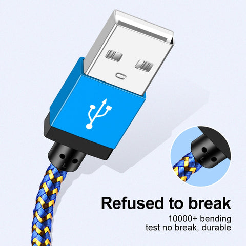 Micro USB Cable 1m 2m 3m Fast Charging Nylon USB Sync Data Mobile Phone