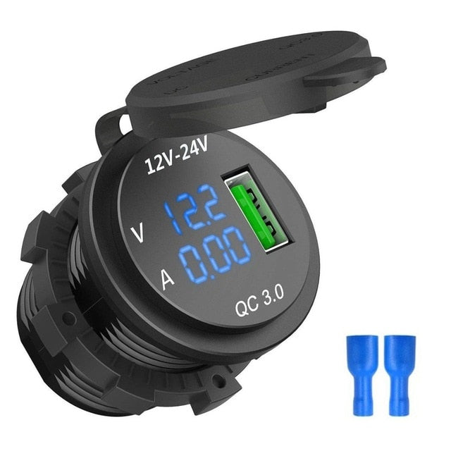 Car Charger QC 3.0 USB 5V/3A Charging Socket Adapter Voltmeter Ammeter